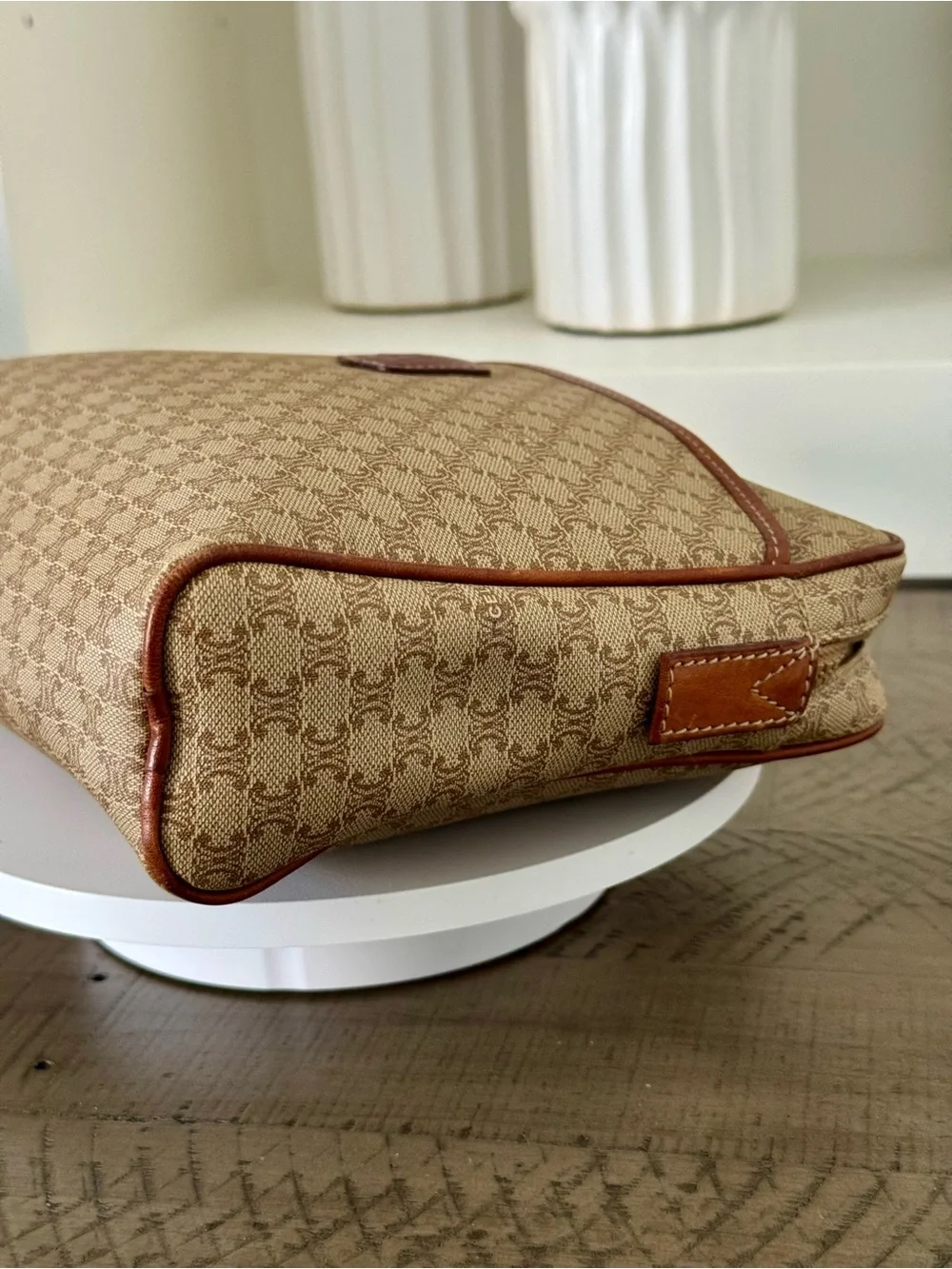 Celine Macadam Monogram Travel Pouch Cosmetic Case Clutch Beige Brown-Vintage
